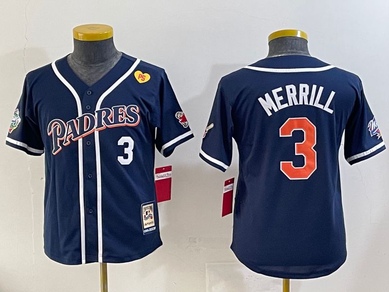 Youth 2025 San Diego Padres #3 Merrill Blue Throwback Game Nike MLB Jersey style 4->youth mlb jersey->Youth Jersey